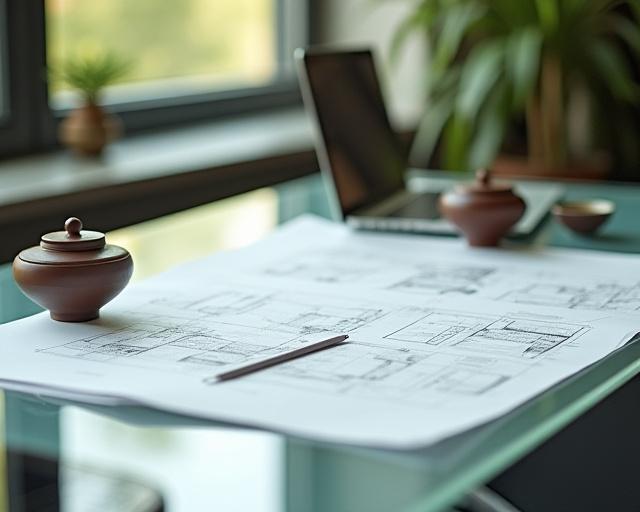 A serene setting blending business documents with a traditional tea set